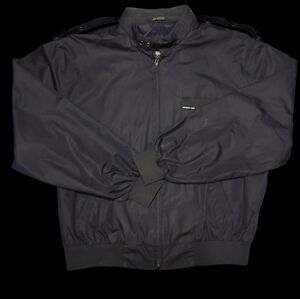 Members Only Mens Large Black Long Sleeve Windbreaker Full Zip Jacket Vintage